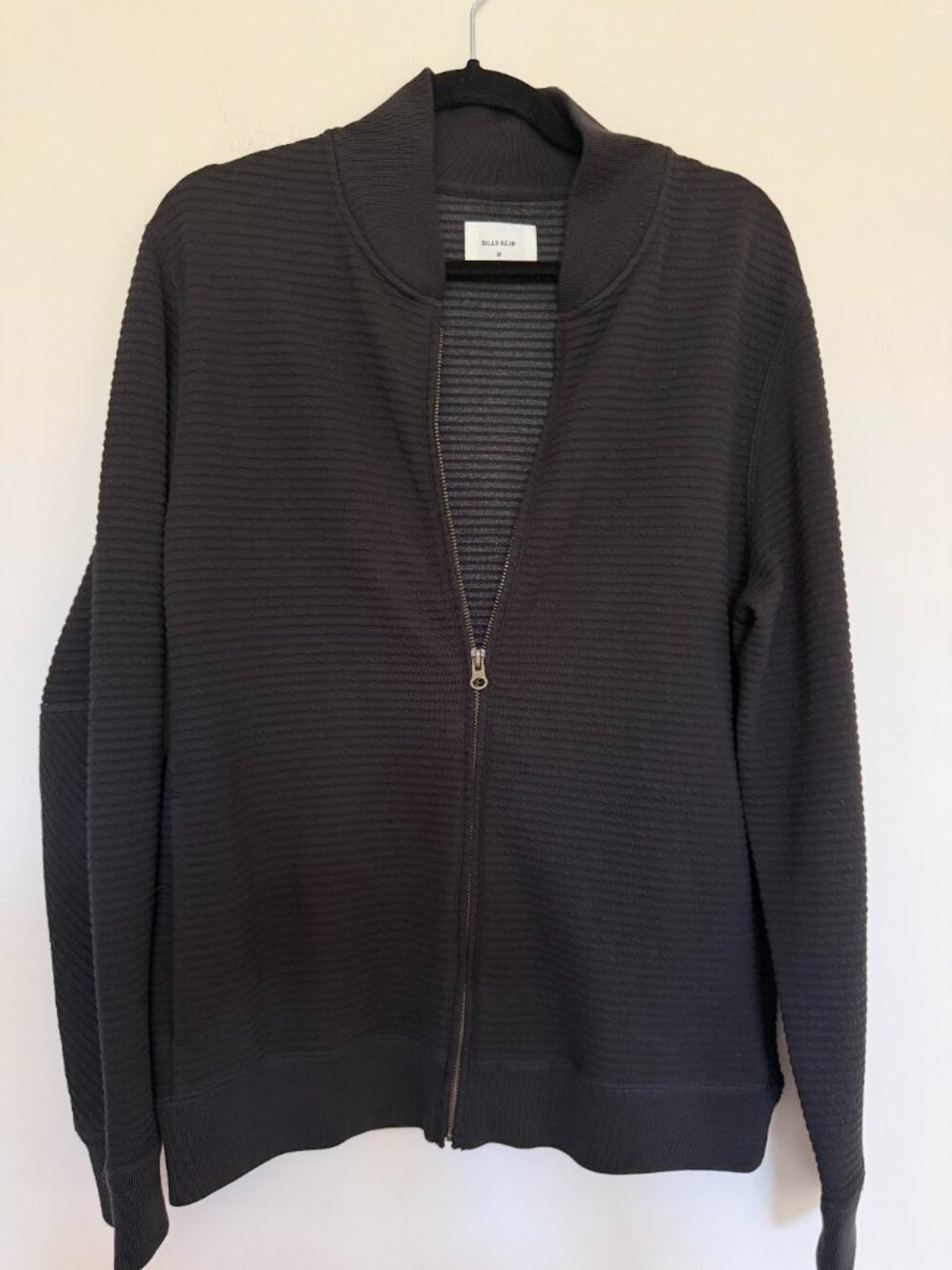 Billy Reid Full Zip Ribbed Bomber Jacket Quiet Luxury Minimalist Black - Medium
